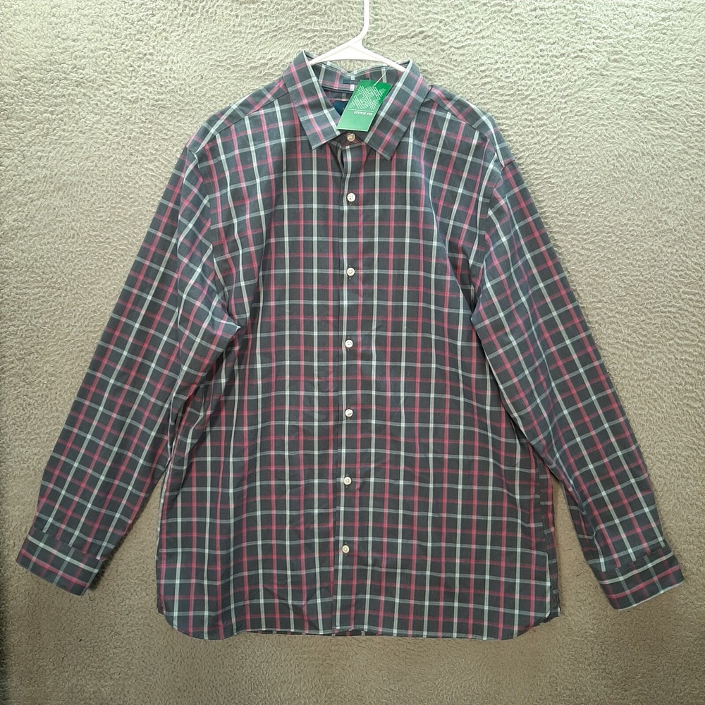 Fairlane Shirt Adult 2XL XXL Multicolor Plaid Non Iron Stretch Preppy School NEW